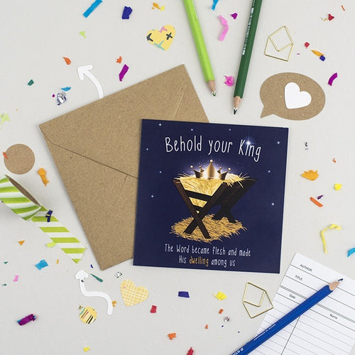 Behold Your King Christian Christmas card front view