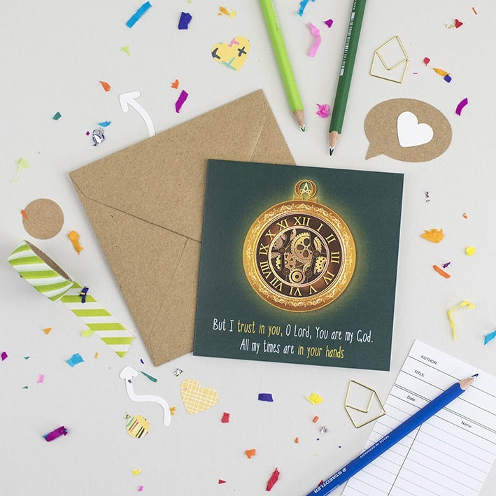 His Perfect Timing Christian encouragement card front view