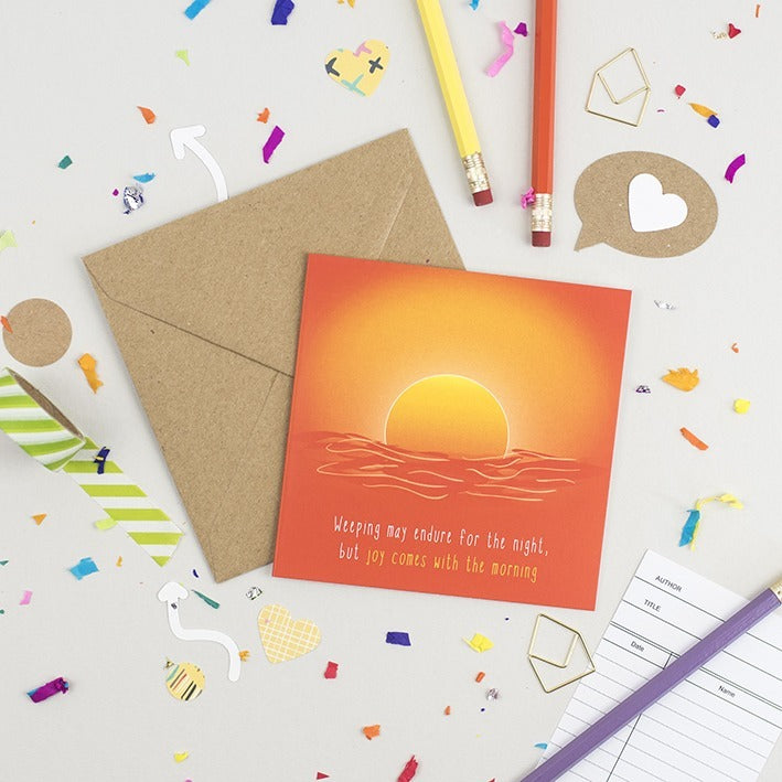 Joy Is Dawning Christian sympathy card front view