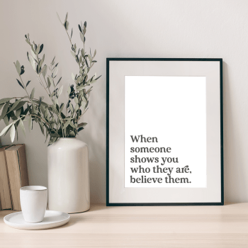 'Believe them' poster with a white background and gray text